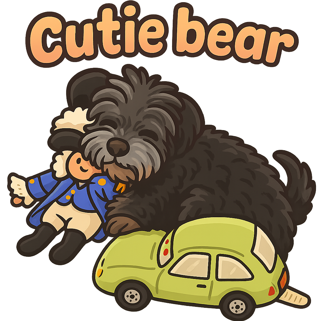 Custom Cutie bear  sticker - Just like Cutie Bear, this sticker embodies the playful and endearing quality of mixed breed dogs with a fluffy, curly coat. You can practically feel the comfort and calmness oozing from this sticker, just like Cutie Bear nestled with her toys.