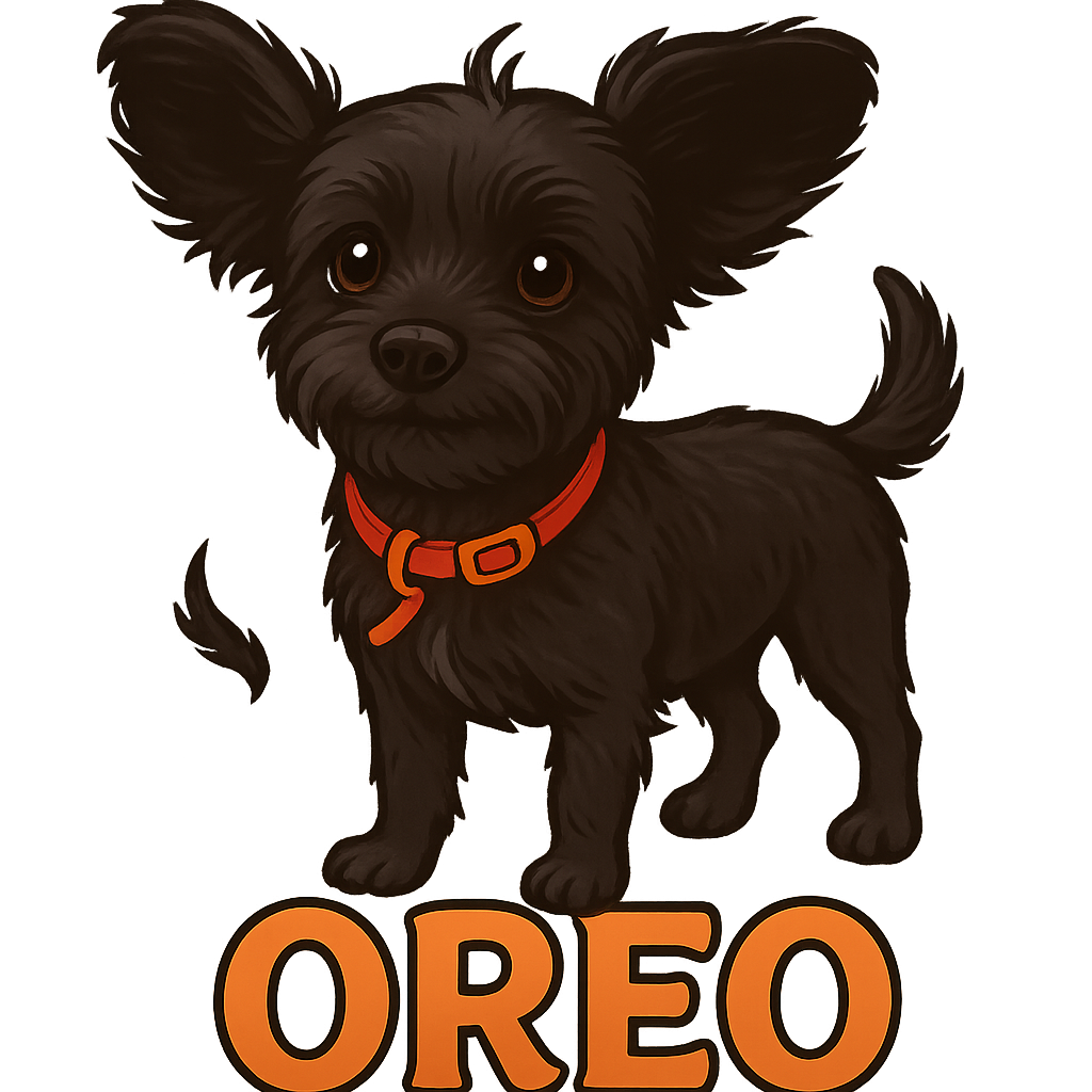 Custom Oreo sticker - With his perky ears and inquisitive gaze, Oreo's Terrier traits shine through. His wiry, black coat and vibrant red collar make for a sticker as unique and energetic as he is.
