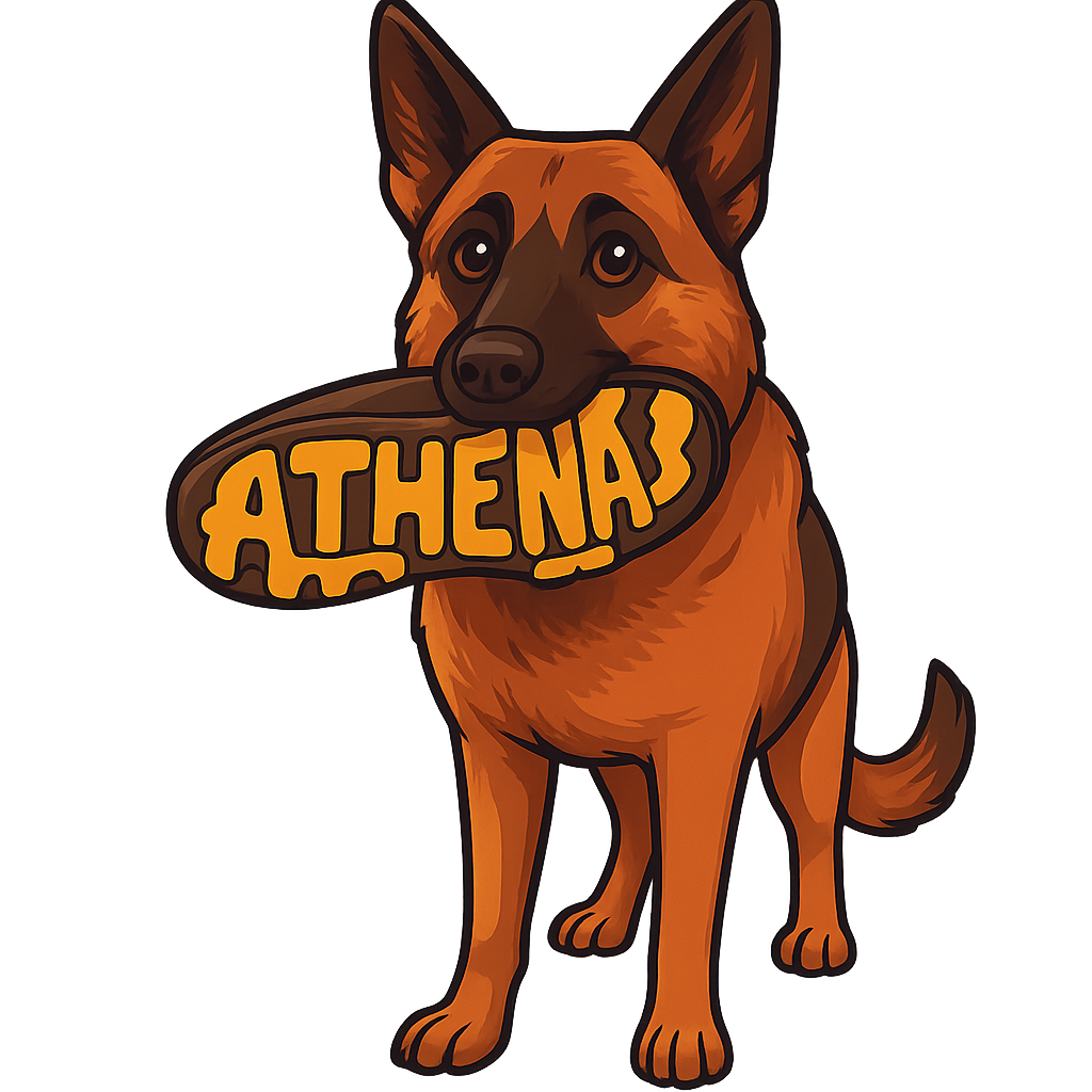 Custom Athena sticker - Capture Athena's lively spirit with our custom sticker that mirrors her alert and attentive nature. Athena, the mask-wearing German Shepherd, is always ready for action, whether it's playtime with her favorite shoe or leaving her mark on your heart.