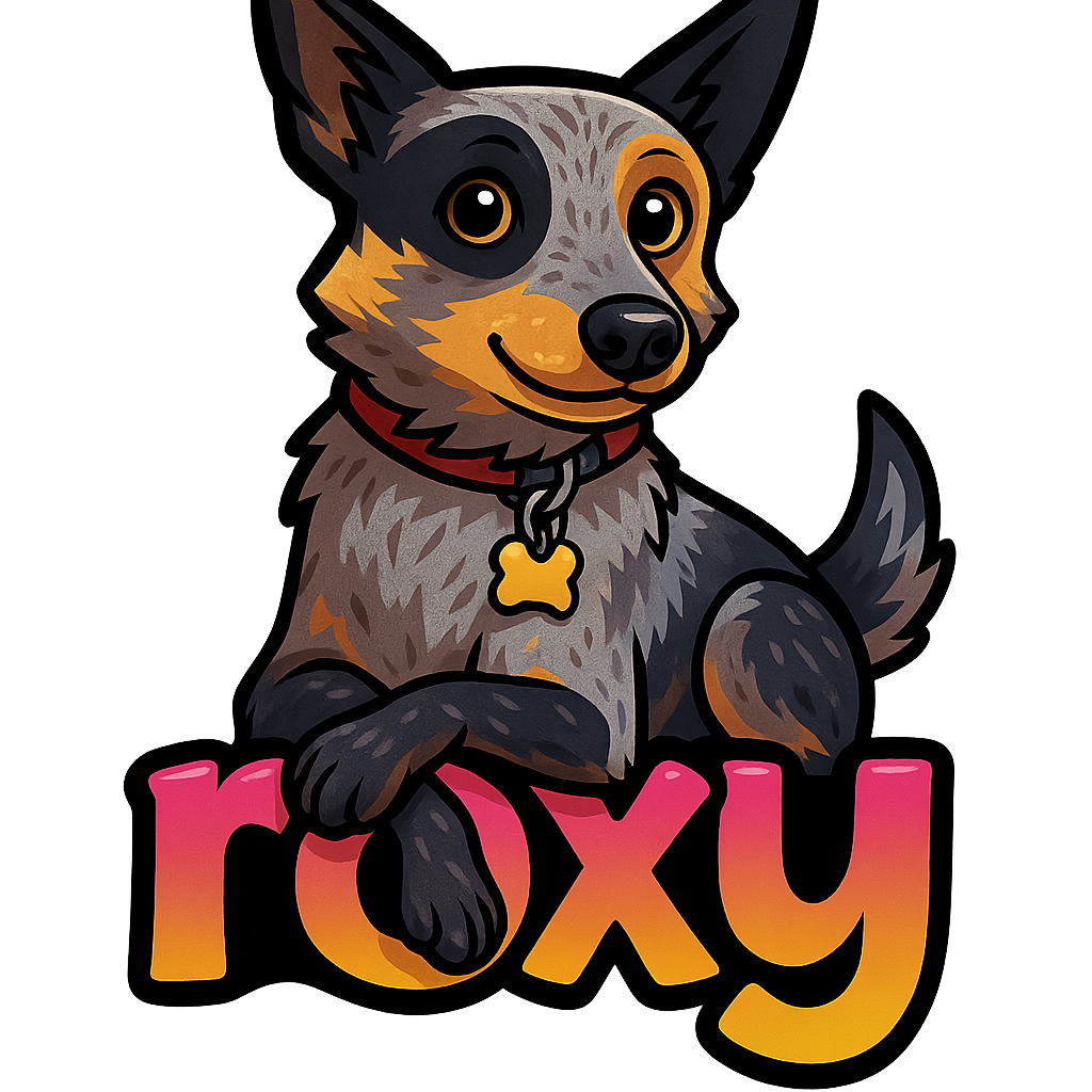 Custom roxy sticker - With her striking speckled coat and intelligent gaze, Roxy the Australian Cattle Dog is ready to make a statement. This cheeky, medium-sized canine is known for her alert and curious nature, and she's just as unique as the custom sticker we've designed!