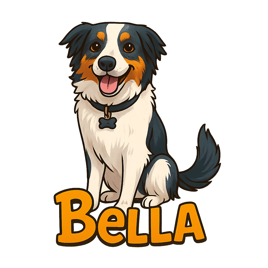 Custom Bella sticker - Bella, the Australian Shepherd, is as charming as she is unique. With her distinctive black, white, and tan markings, and those bright, expressive eyes, she's the epitome of the breed's alert, friendly, and happy demeanor.