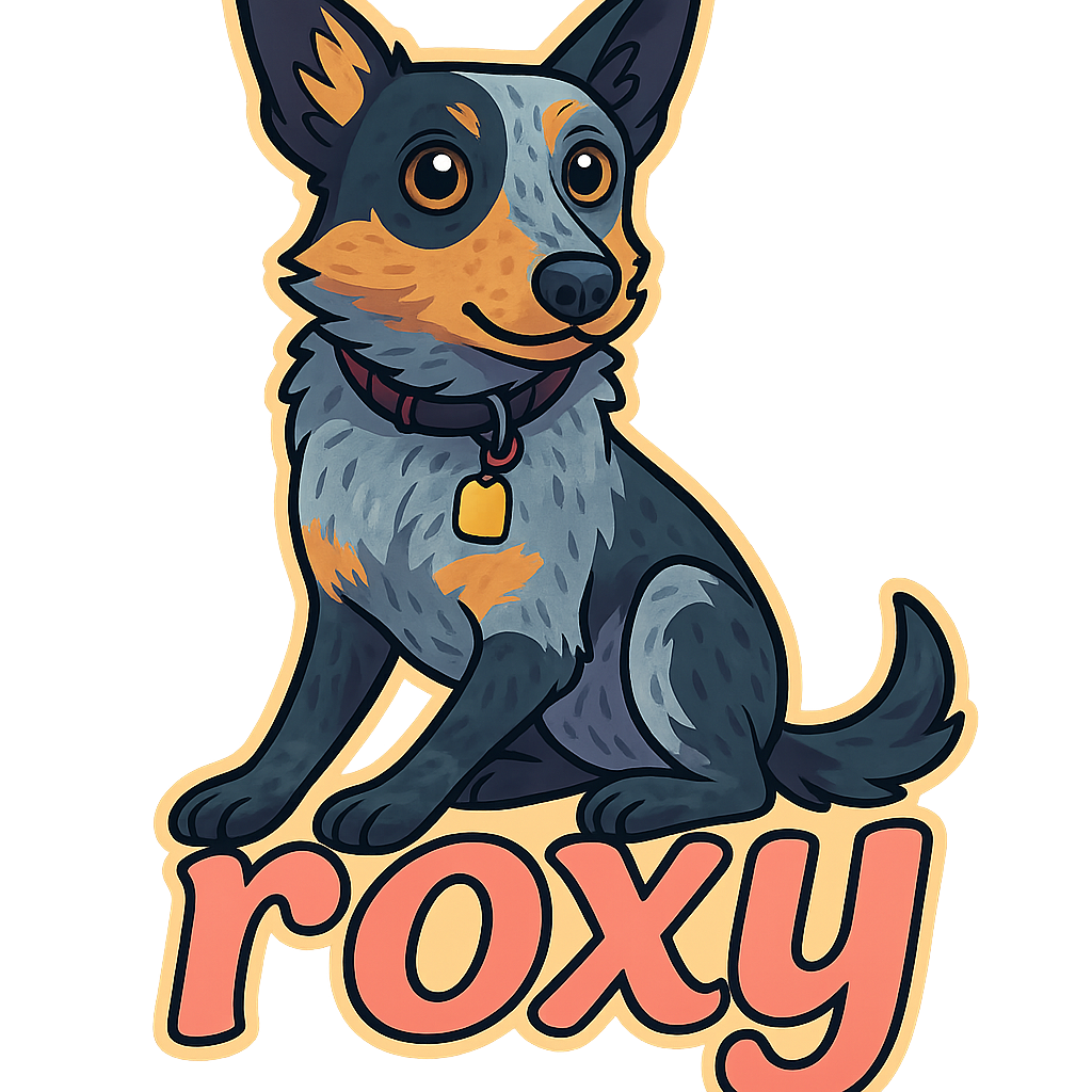 Custom roxy sticker - Roxy, an Australian Cattle Dog, commands attention with her unique speckled coat and focused gaze. Known for her intelligence and energetic spirit, she's the perfect model for our custom stickers.