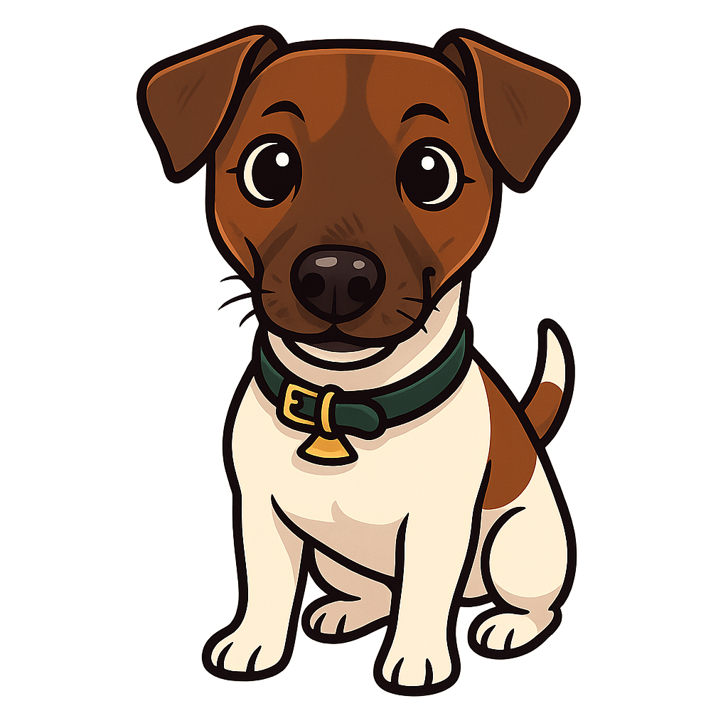 Custom Jig sticker - Meet Jig, the Jack Russell Terrier with a lively and inquisitive personality. His distinctive brown and white coat and alert expression make him the perfect model for a custom die-cut sticker.