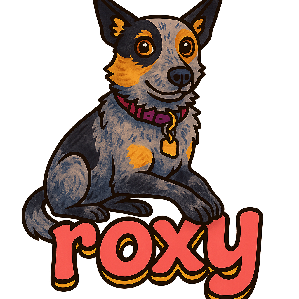Custom roxy sticker - Roxy, an Australian Cattle Dog, has a distinctive mottled coat that's blue-gray with black and tan markings. Her alert and intelligent personality shines through her perked up ears and focused gaze. This sticker is a must-have for every Blue Heeler aficionado.