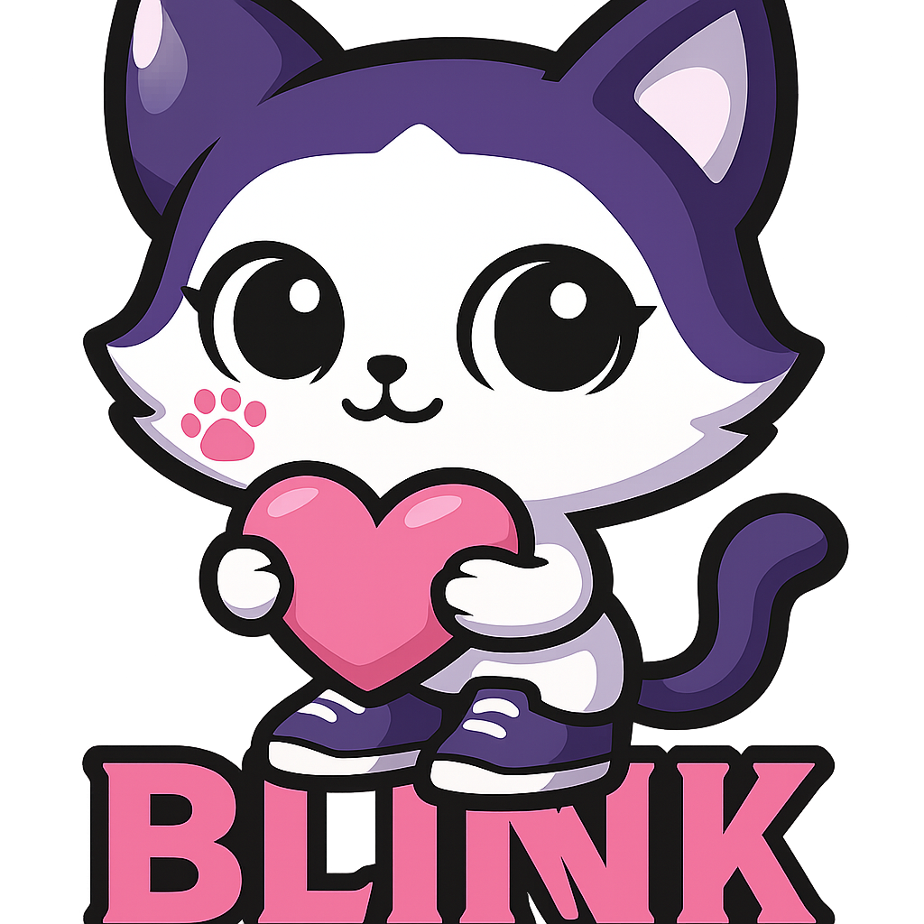 Custom Blink sticker - Blink's not your average cat. This illustrated character is all about playfulness and charm, with a distinctive purple and white color blend that makes him stand out. Give your sticker collection a quirky twist with Blink!