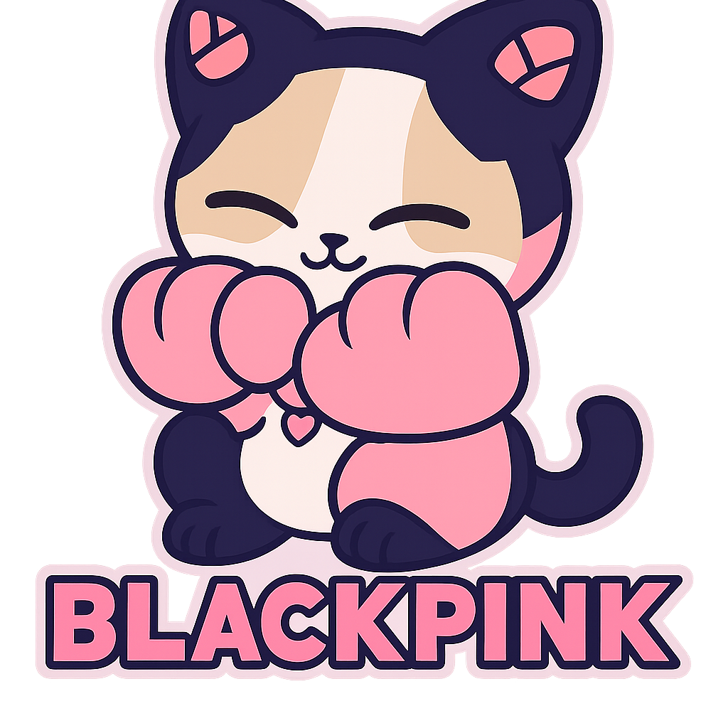 Custom Blackpink  sticker - Blackpink isn't your typical feline, she's an animated cat with a heart-shaped motif on her ears and a vibrant pink pattern on her paws. She's playful, relaxed, and absolutely purr-fect for a sticker!