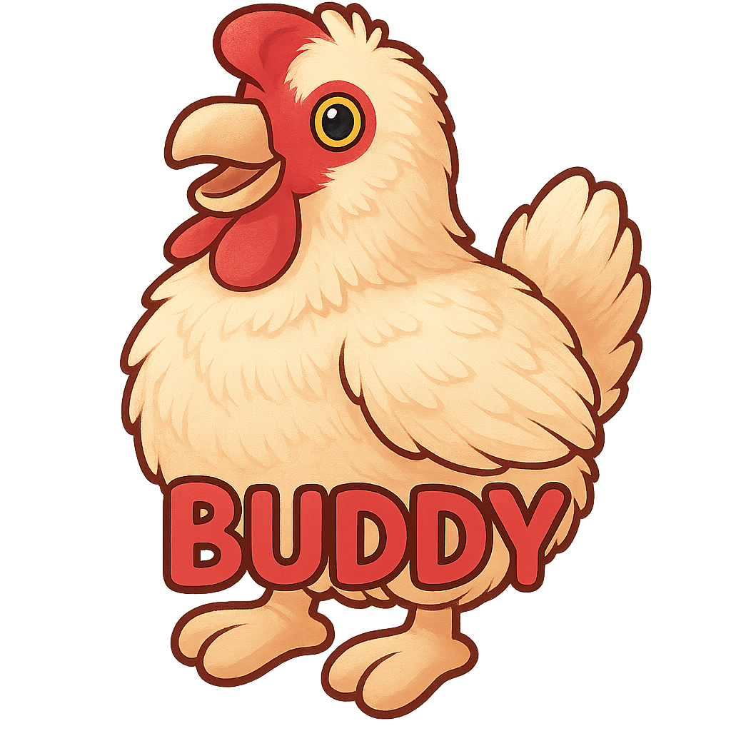Custom Buddy  sticker - Our Buddy sticker captures the fluffy charm of a Silkie chicken, with its bright red comb & wattles standing out against the soft white body. This sticker is clucking awesome!