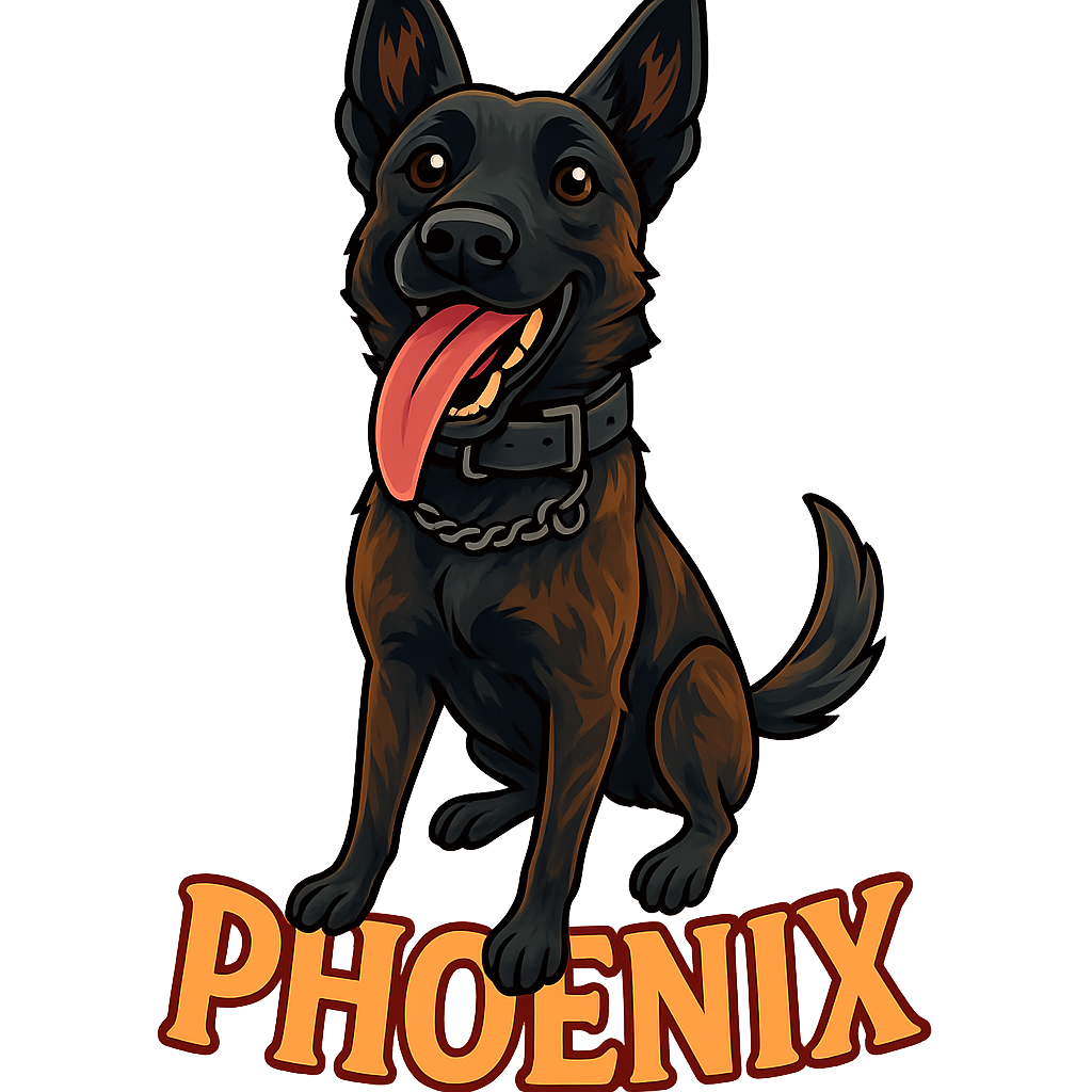 Custom Phoenix sticker - Our Belgian Malinois sticker captures the lively spirit of Phoenix. Known for their intelligence and working ability, this sticker highlights the breed's distinctive dark brindle coat, alert expression, and playful personality.