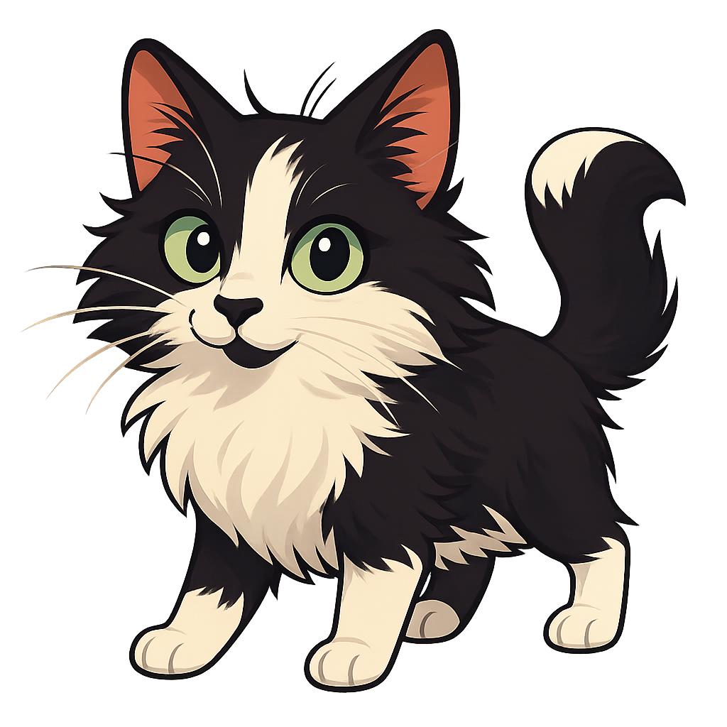 Custom Domino sticker - Domino, with his striking black and white markings and fluffy coat, brings the charm of the Norwegian Forest Cat breed to life. This custom sticker captures his curious and confident personality, perfect for all cat lovers!