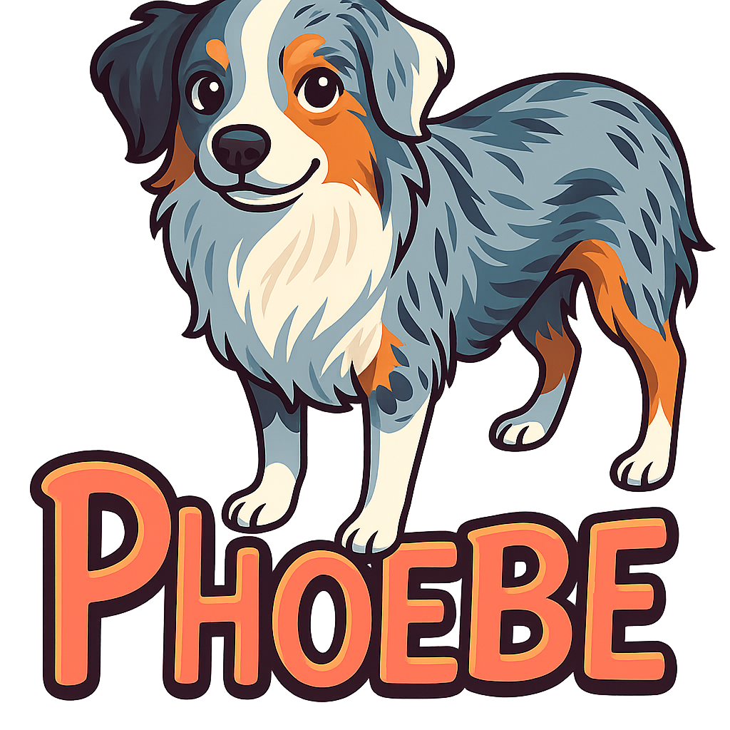 Custom Phoebe sticker - This sticker captures Phoebe's friendly and confident demeanor typical of Australian Shepherds. The distinctive merle pattern and expressive eyes highlight her engaging personality.