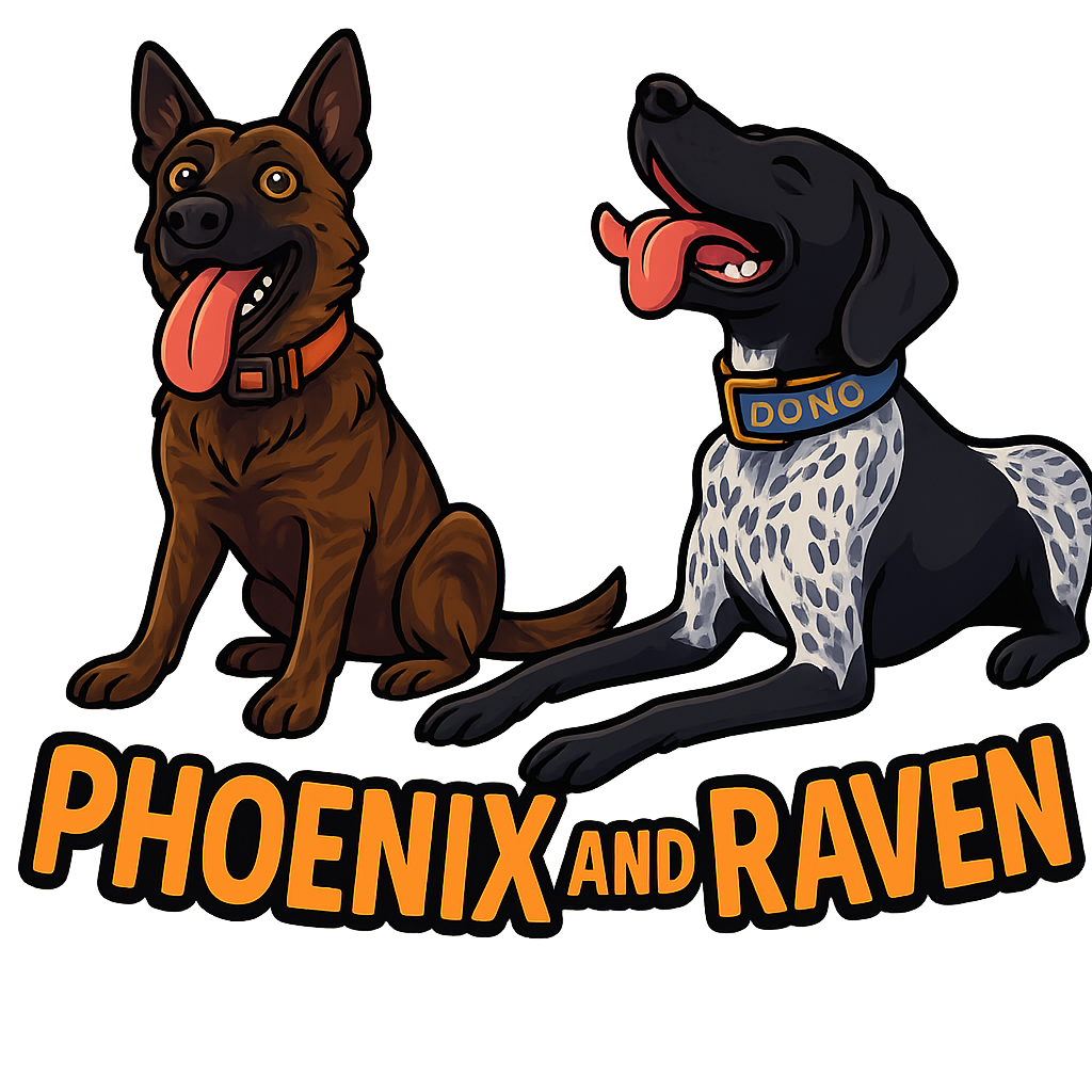 Custom Phoenix and Raven sticker - Phoenix, with his brindle coat, embodies the strength and attentiveness of the Belgian Malinois, while Raven captures the athleticism and playful energy of a German Shorthaired Pointer. Their die-cut stickers are as unique and fun-loving as they are!